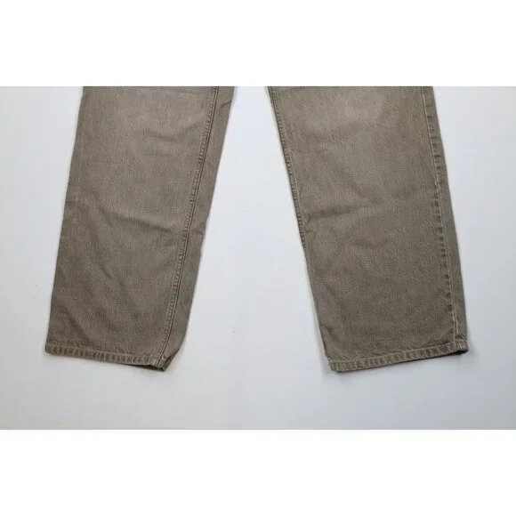 Vintage LL Bean Mens 34x30 Faded Stonewash Wide Leg Denim Jeans Beige Cotton